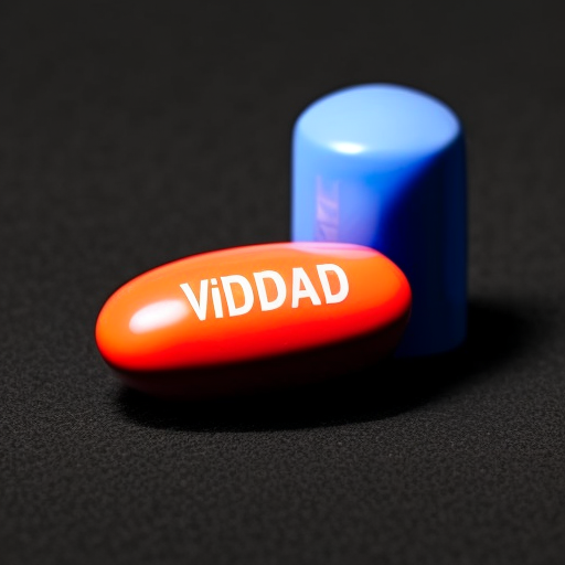 An image of a real Viagra pill and a counterfeit one side by side, with a warning symbol indicating the dangers of using counterfeit medication.